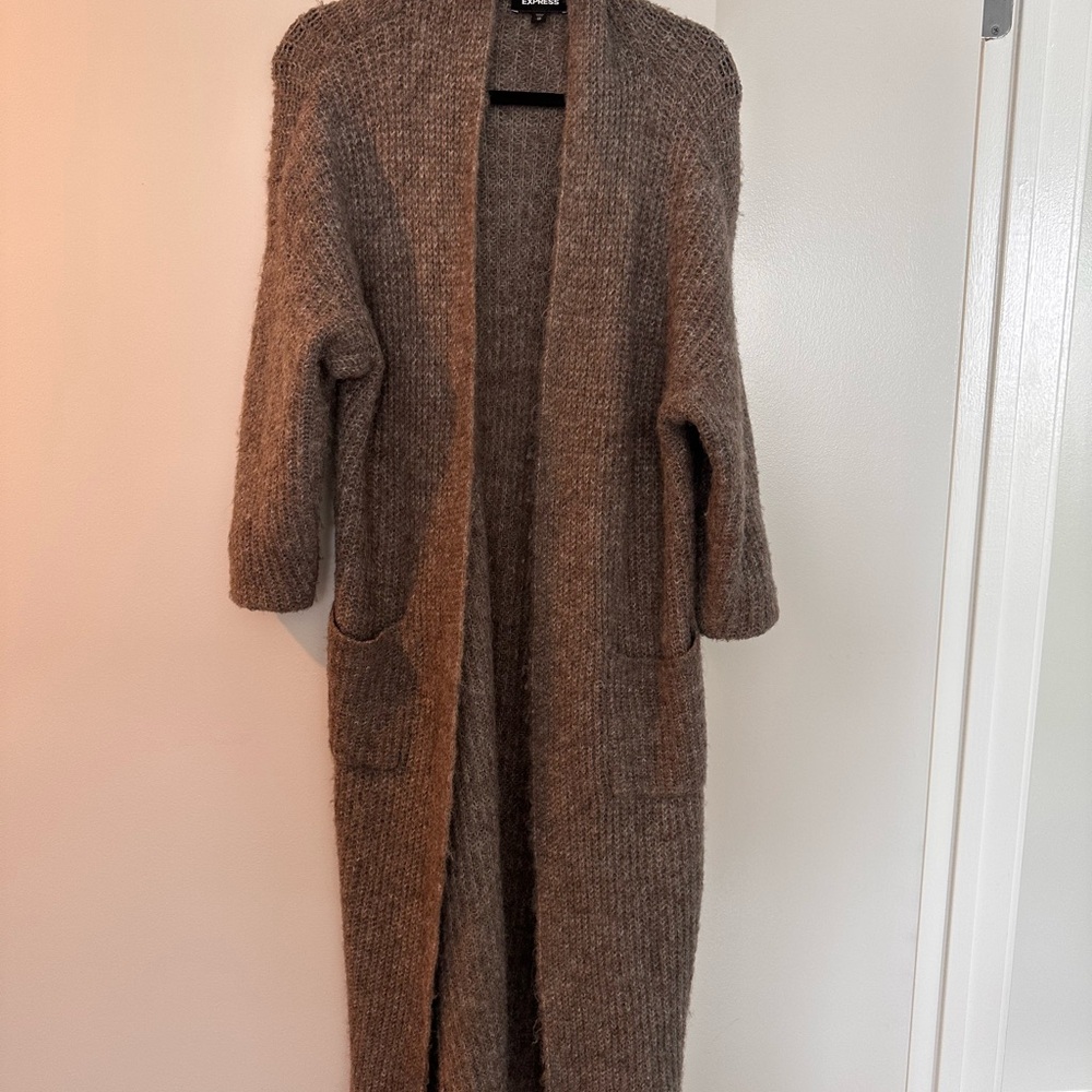 Express Taupe Open-Front Cardigan